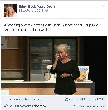 Paula Deen soutenue par ses fans sur facebook